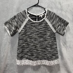 Eri + Ali Top Womens Size Small Black White Textured Knit Short Sleeve Sweater